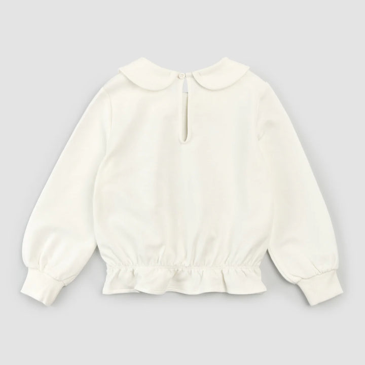 Pull à col Claudine blanc cassé à imprimé club de raquette
