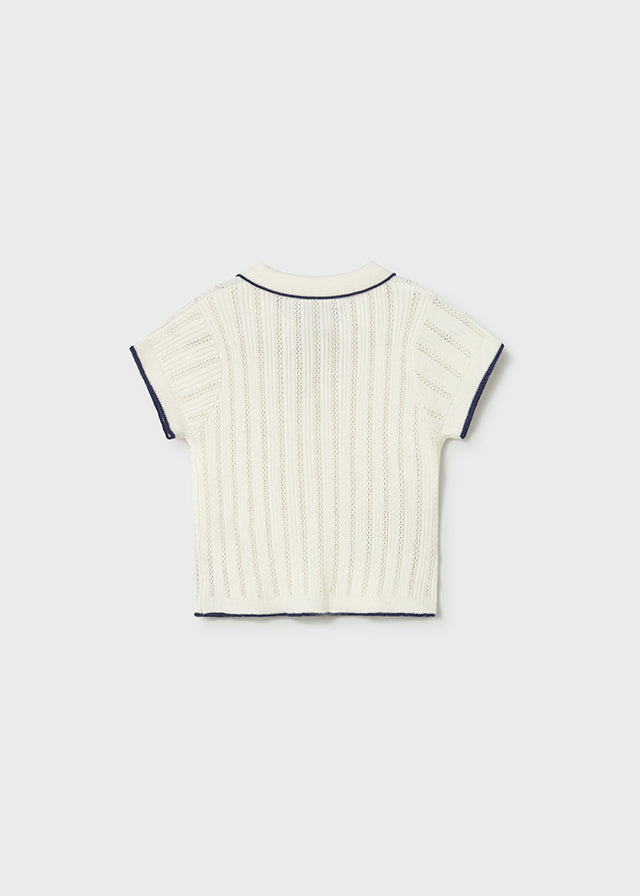 Short-sleeved polo shirt in ecru knit