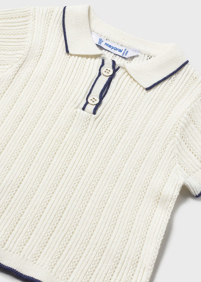 Short-sleeved polo shirt in ecru knit