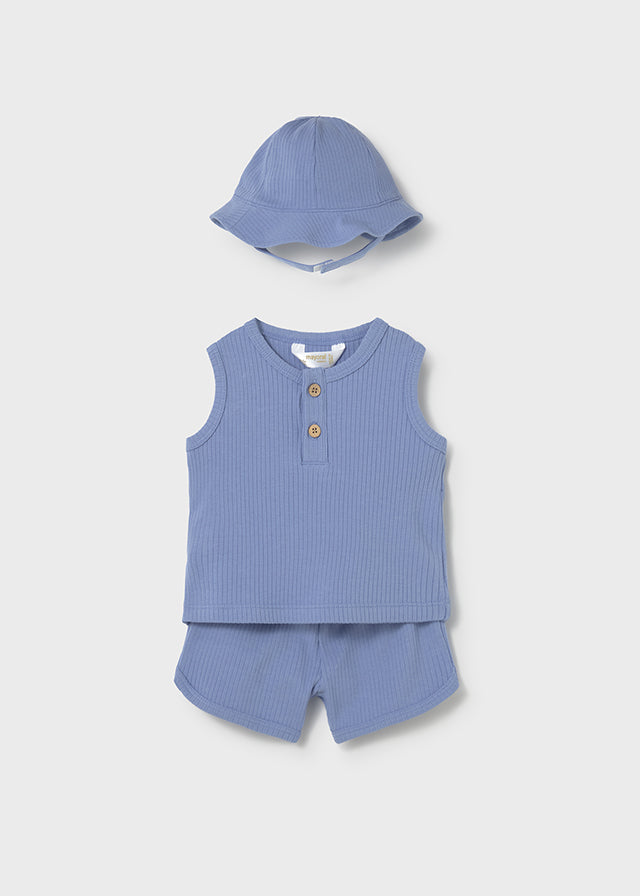 Ensemble 3 pièces (short, chandail et chapeau) - Bleu voilier