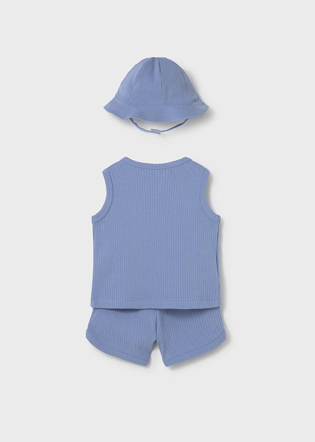 Ensemble 3 pièces (short, chandail et chapeau) - Bleu voilier