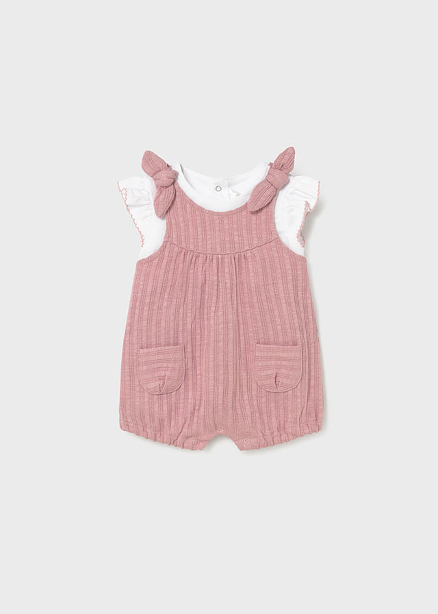 Pink dungaree set with bows