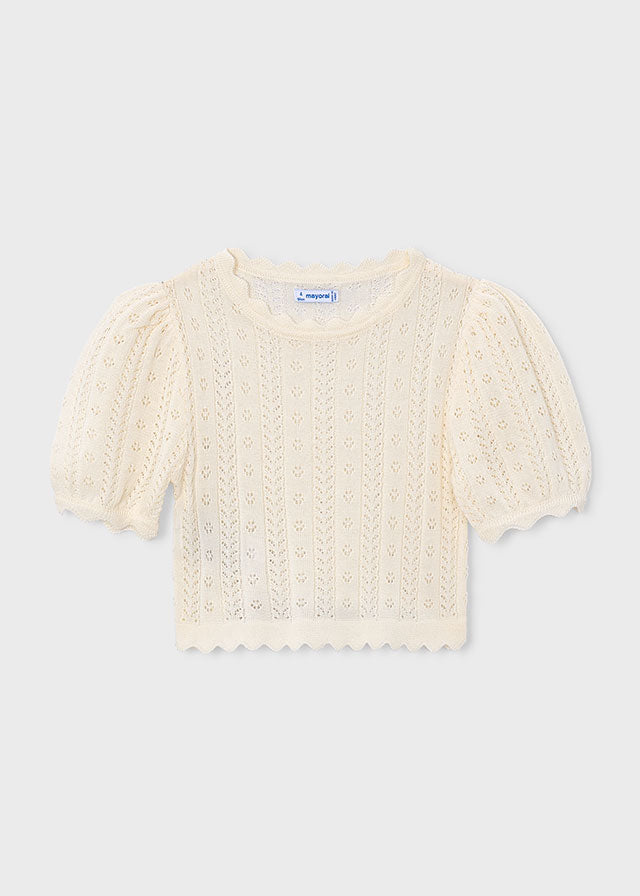 Chandail en tricot manches courtes - Rose pâle