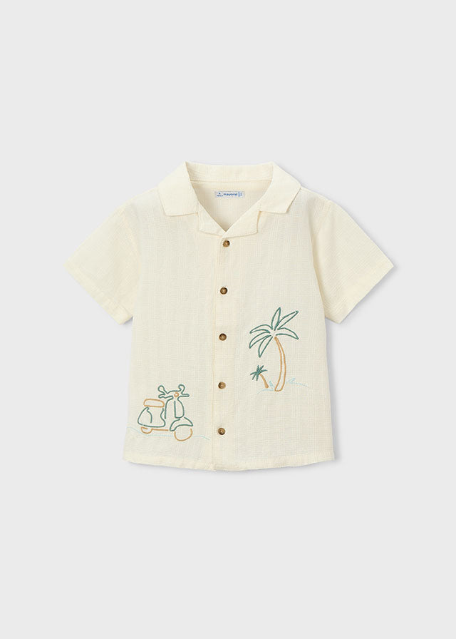 Chemise à manches courtes à broderies de palmiers