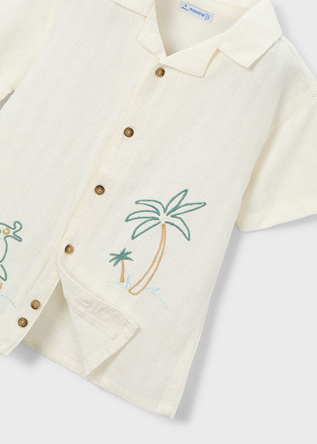 Chemise à manches courtes à broderies de palmiers