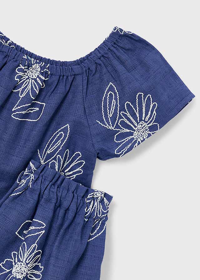 Two-piece set (skirt and top) in printed linen