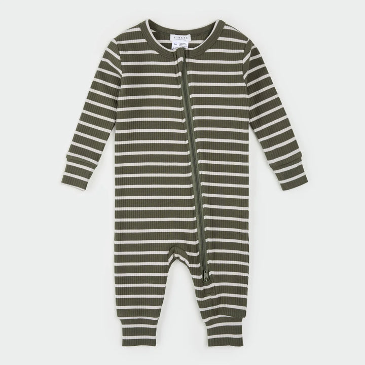 Pyjama une pièce en tricot côtelé à rayures vert ferme