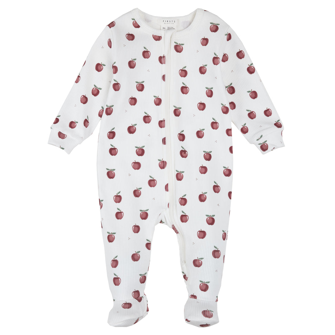 Pyjama une pièce en tricot côtelé à imprimé de verger de pommiers