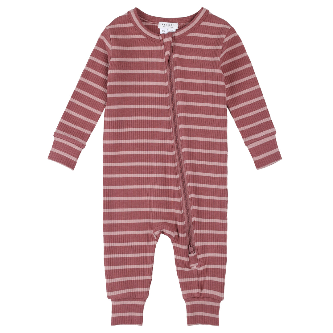 Pyjama une pièce en tricot côtelé à rayures rose vif
