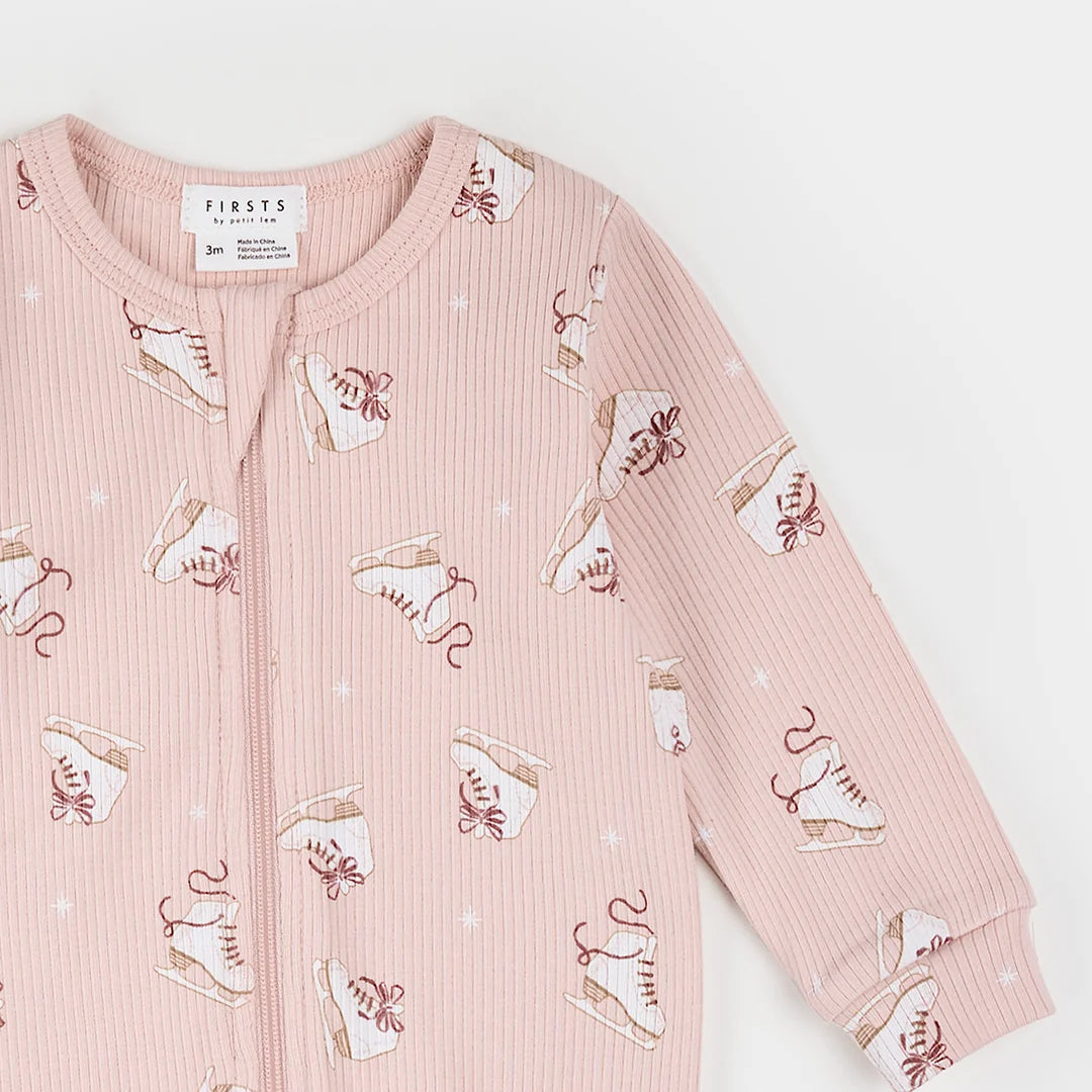 Pyjama une pièce en tricot côtelé à imprimé de patins artistiques