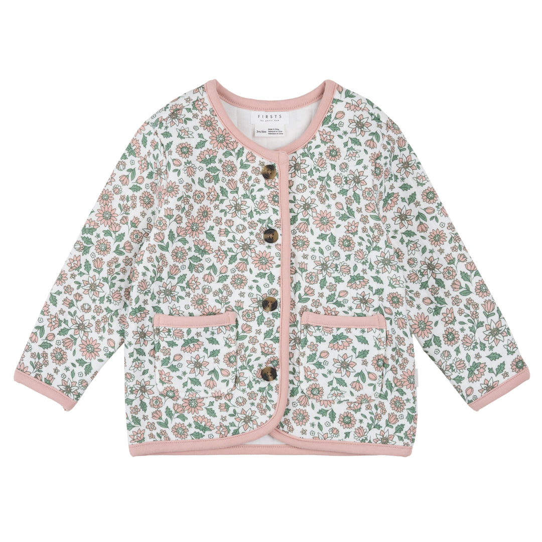 Cardigan matelassé à imprimé de fleurs