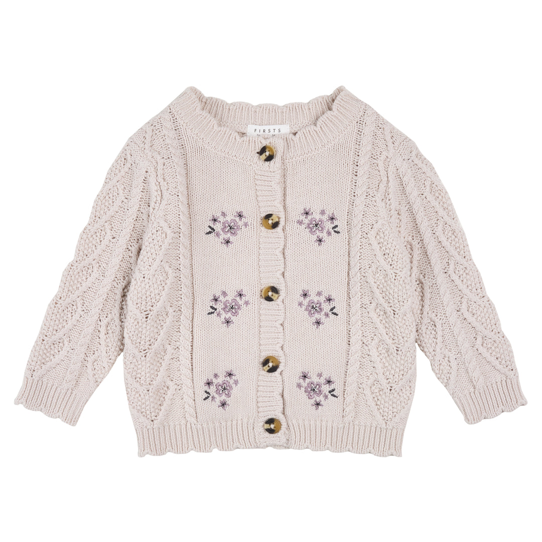 Cardigan en tricot crème avec jacquard floral