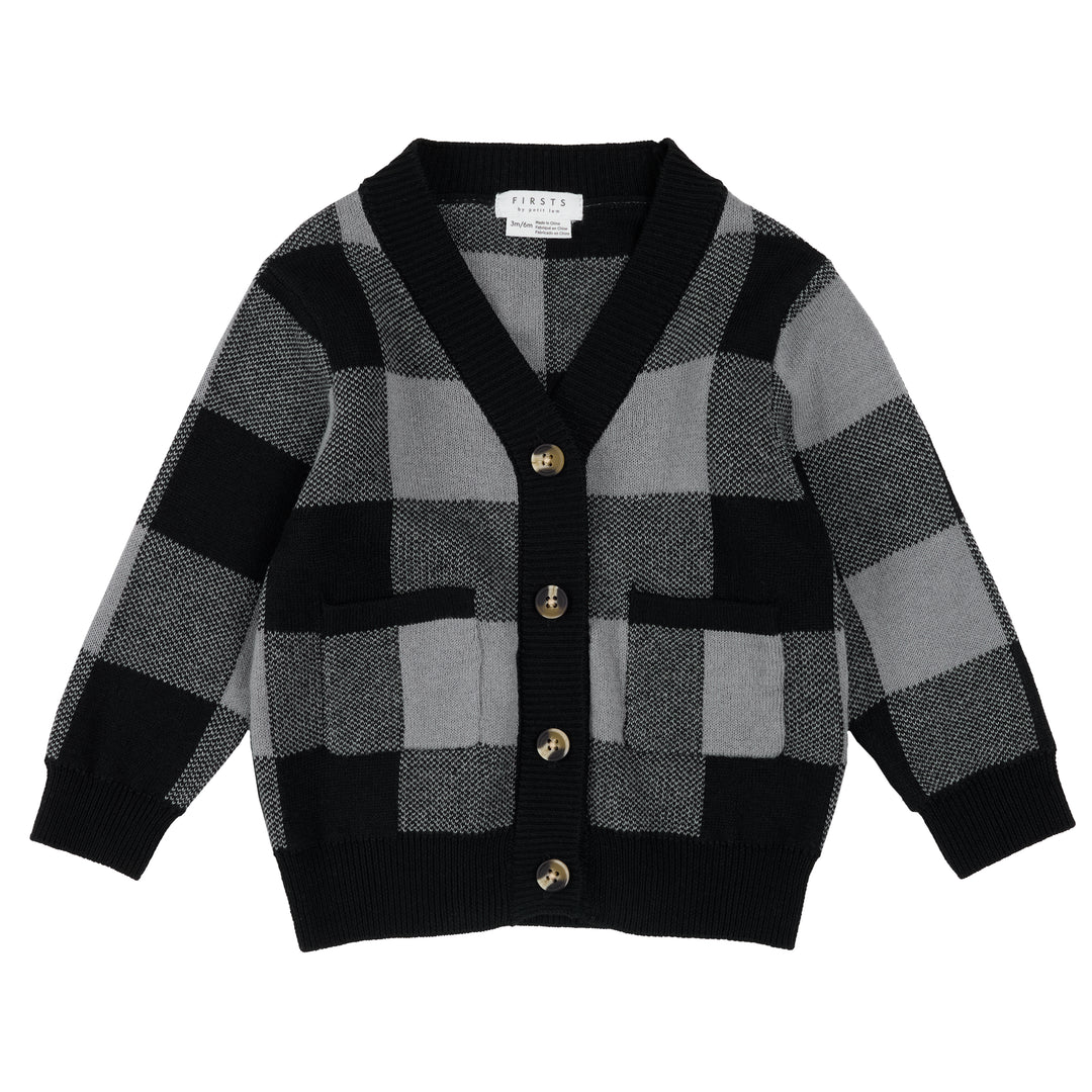 Cardigan à carreaux gris et noir