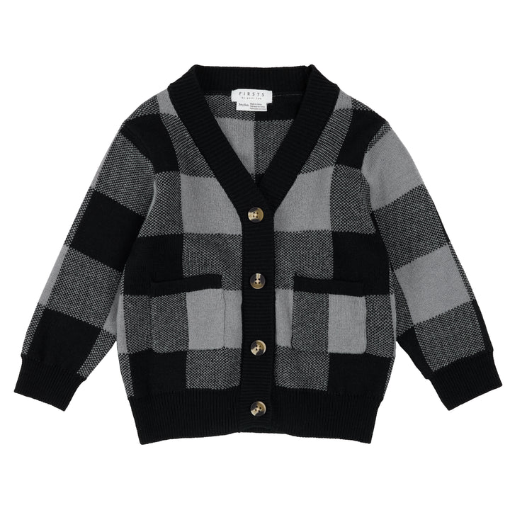 Cardigan à carreaux gris et noir