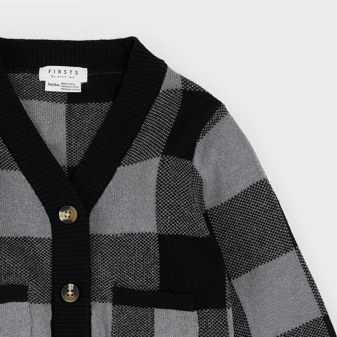 Cardigan à carreaux gris et noir