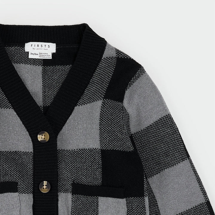 Cardigan à carreaux gris et noir