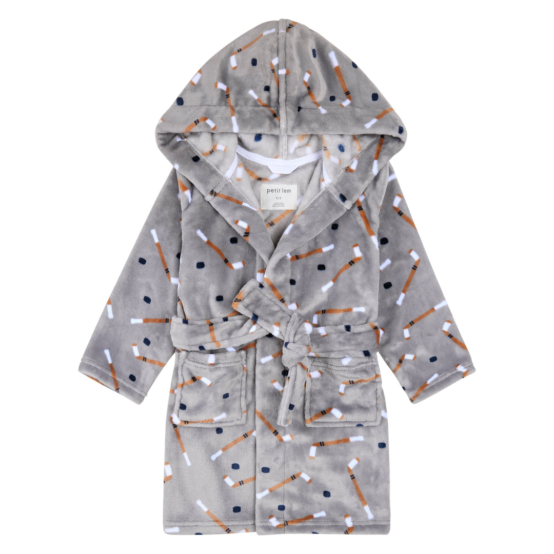 Robe de chambre grise à imprimé de bâtons de hockey