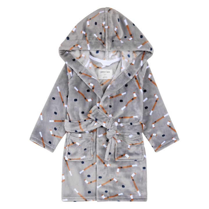 Robe de chambre grise à imprimé de bâtons de hockey