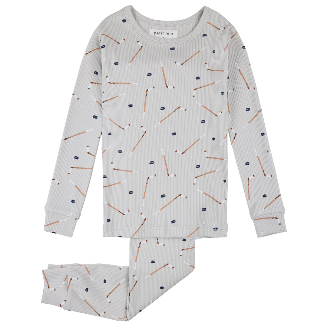 Pyjama deux pièces en tricot côtelé à imprimé de bâtons de hockey