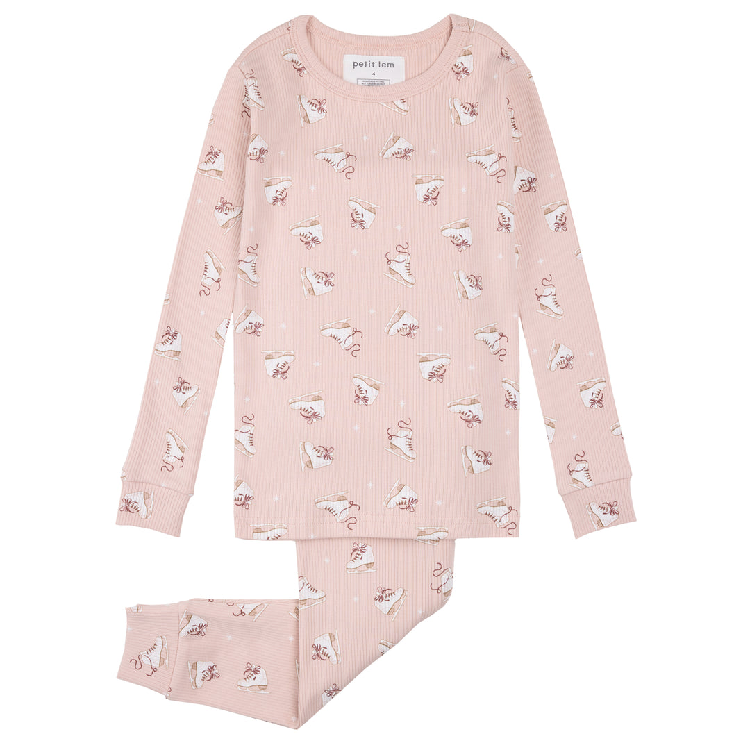 Pyjama deux pièces en tricot côtelé à imprimé de patins artistiques