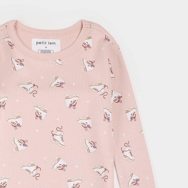 Pyjama deux pièces en tricot côtelé à imprimé de patins artistiques