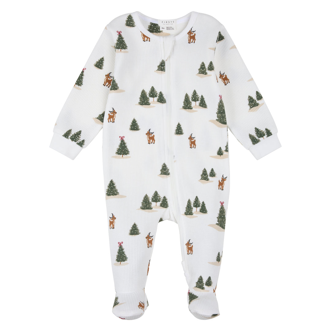 Pyjama une pièce en tricot gaufré à imprimé de paysage hivernal