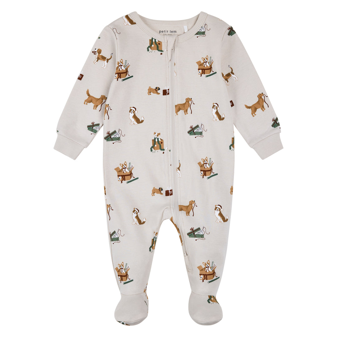 Pyjama une pièce en tricot côtelé à imprimé de chiens de Noël