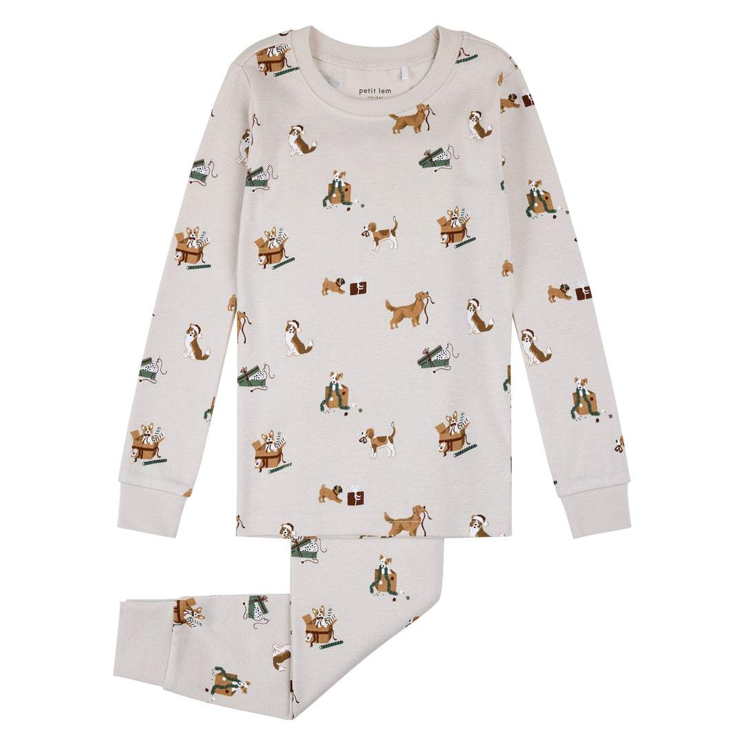 Pyjama deux pièces en tricot côtelé à imprimé de chiens de Noël