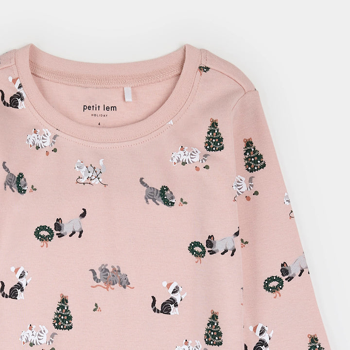 Pyjama deux pièces à imprimé chats festifs
