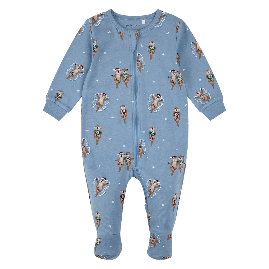 Pyjama une pièce en tricot côtelé à imprimé de loutres festives