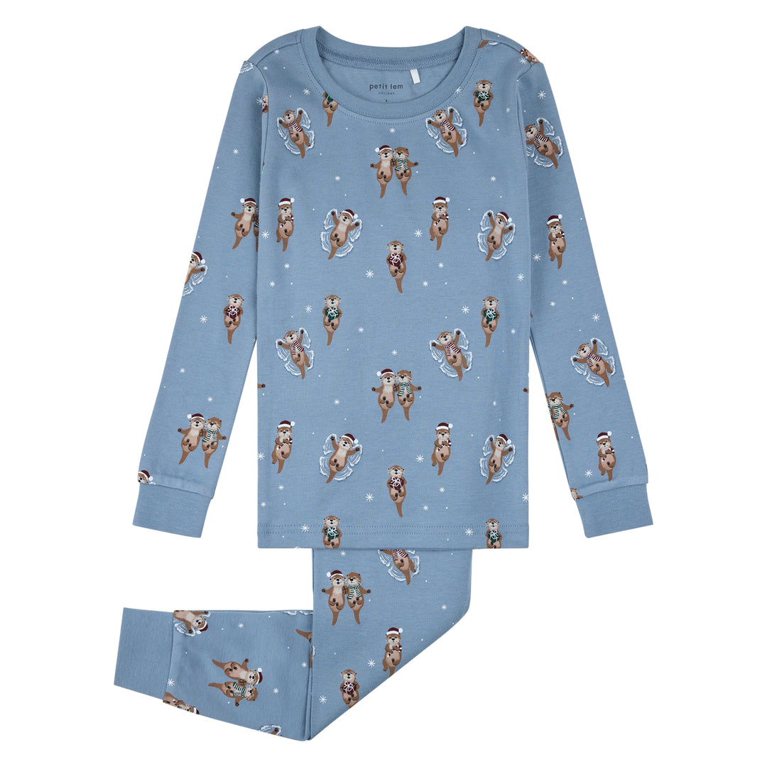 Pyjama deux pièces en tricot côtelé à imprimé de loutres festives