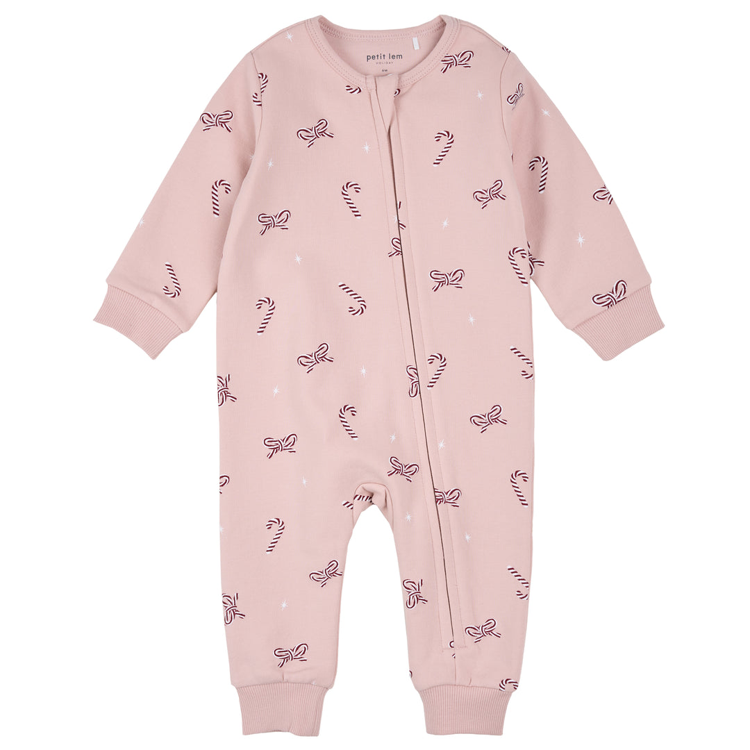 Romper en molleton rose à imprimé cannes de bonbon