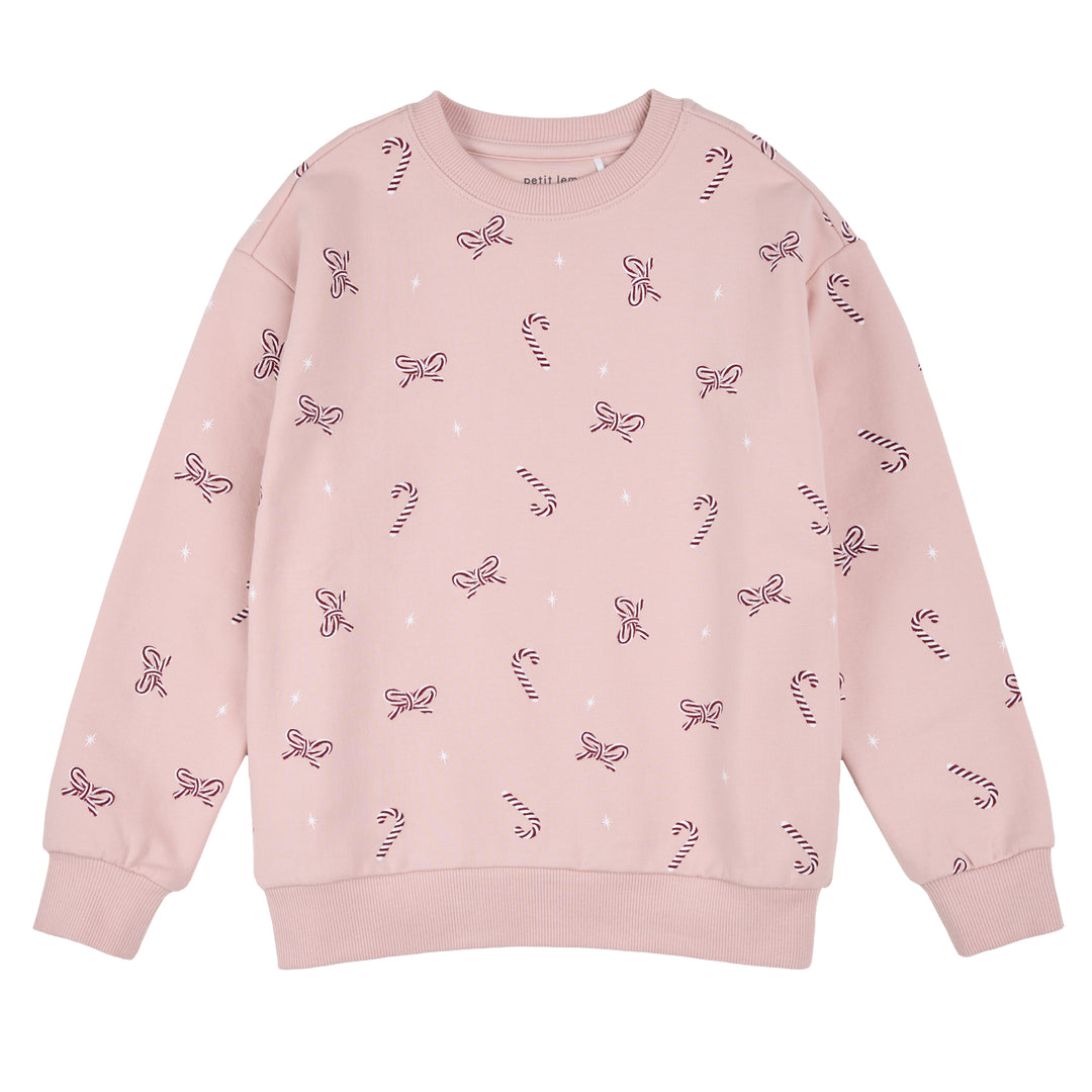 Sweat en molleton rose à imprimé de cannes de bonbon