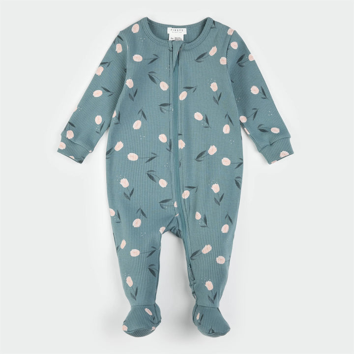 Pyjama une pièce en tricot côtelé à imprimé de tulipes