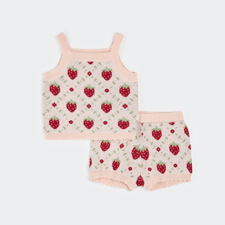 Ensemble deux pièces en tricot à imprimé de fraises