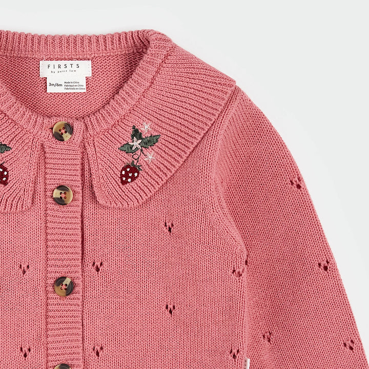 Cardigan en tricot pointelle à motif de fraises