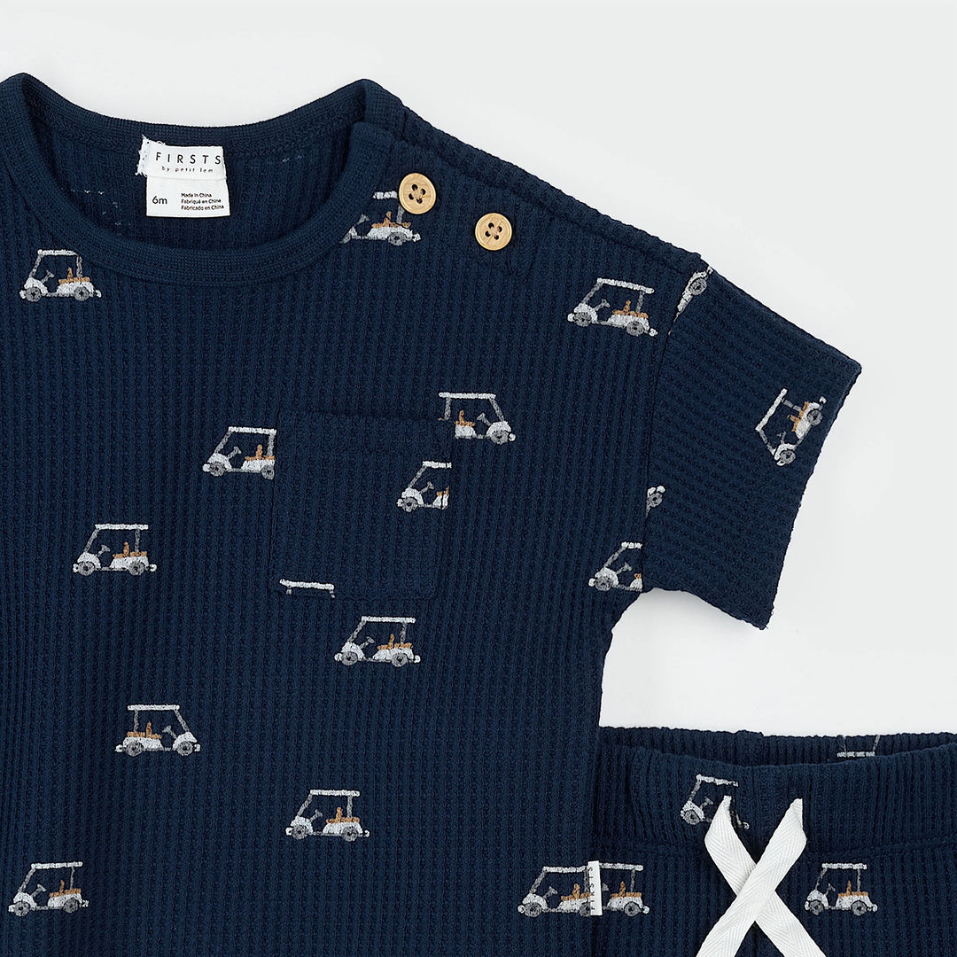 Ensemble deux pièces en tricot côtelé à imprimé de voiturettes de golf