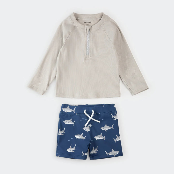 Shark print pool set (shorts and top)