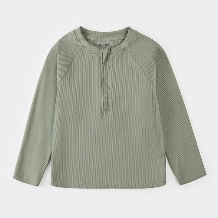 Sage green ribbed, skin-protective swim shirt
