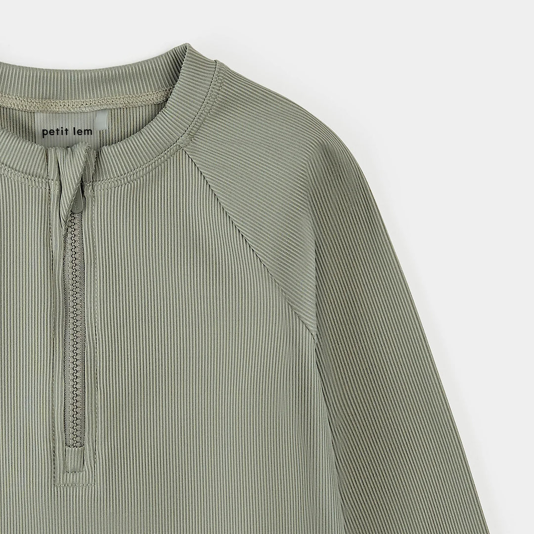 Sage green ribbed, skin-protective swim shirt