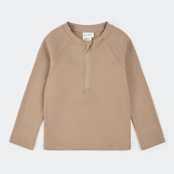 Ribbed taupe skin-protective swim shirt