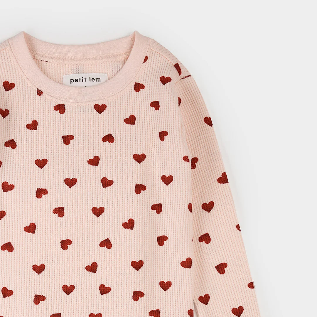 Pyjama deux pièces en tricot gaufré - Coeurs