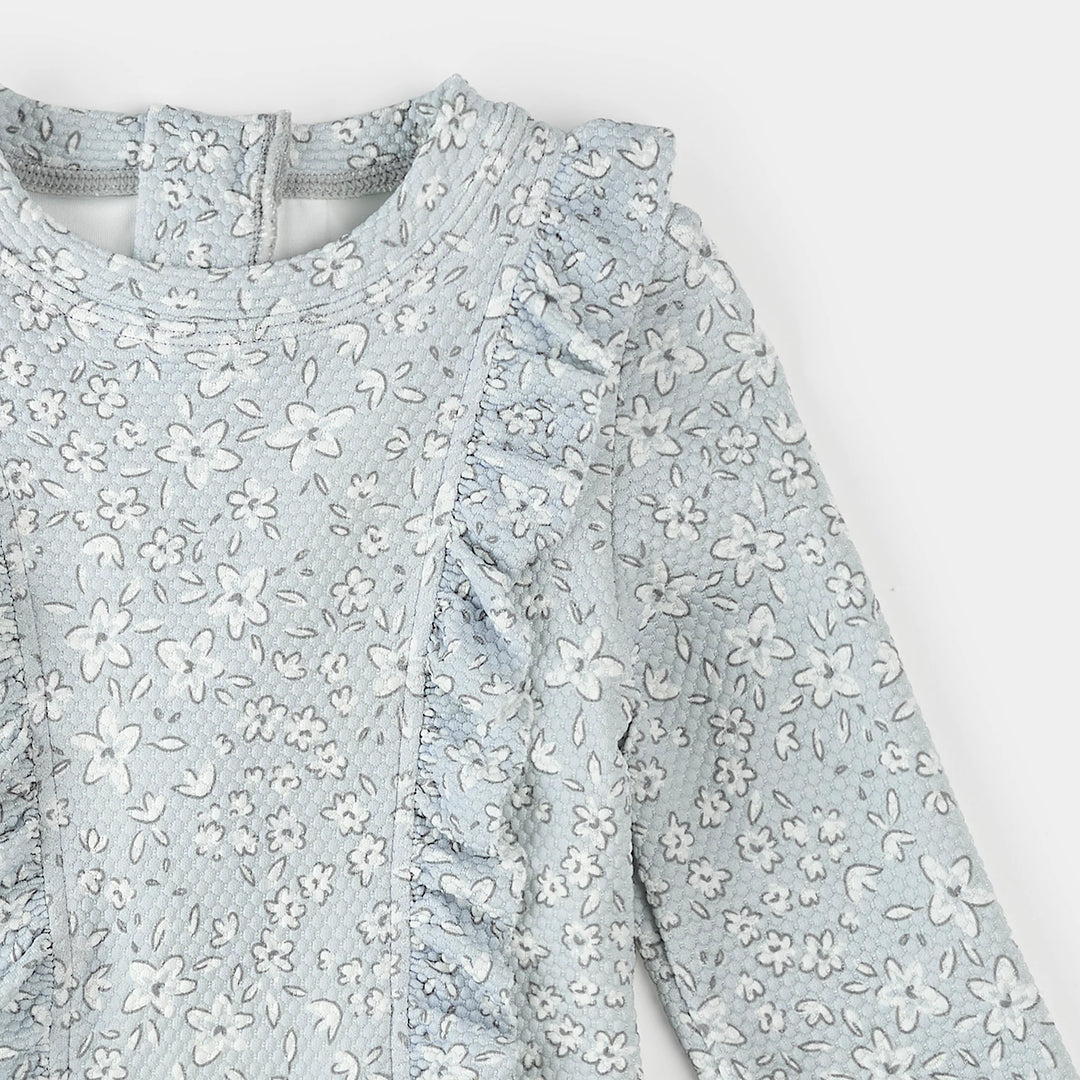 Retro floral print long-sleeved one-piece swimsuit