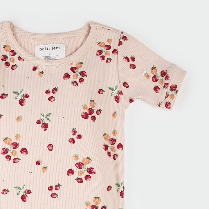 Pyjama deux pièces en tricot côtelé à imprimé de fraises