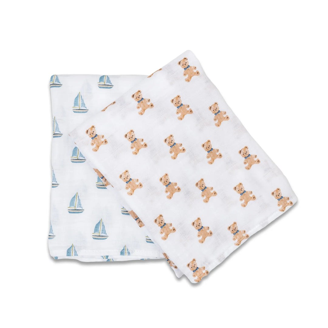 Couvertures en mousseline Ours Vintage et Voiliers - Ensemble de deux