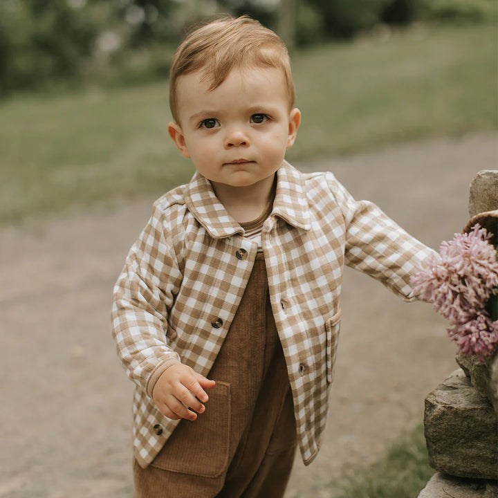 Cardigan matelassé en vichy taupe clair