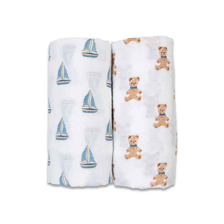 Couvertures en mousseline Ours Vintage et Voiliers - Ensemble de deux