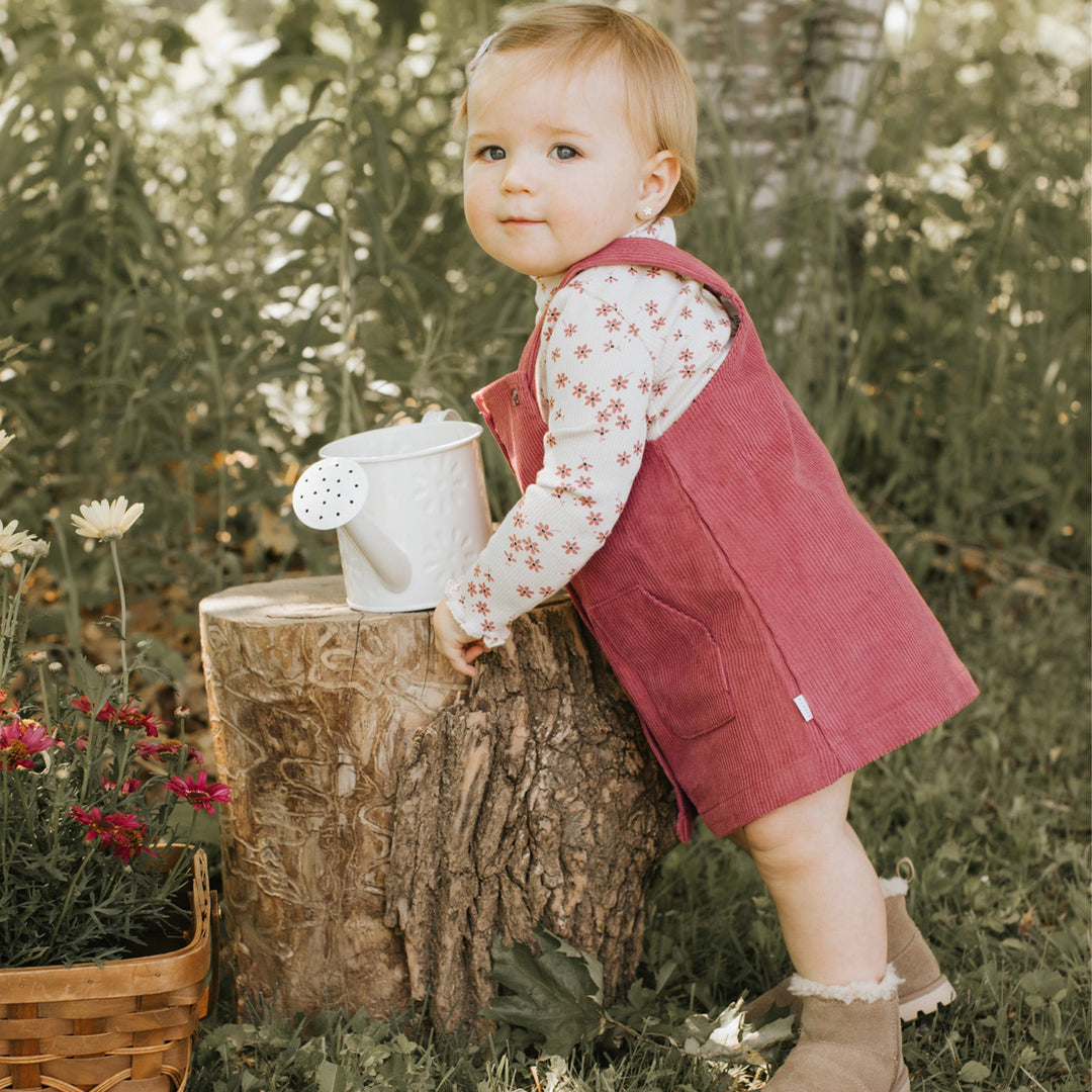 Ensemble Robe salopette fleuri Framboise   9 mois