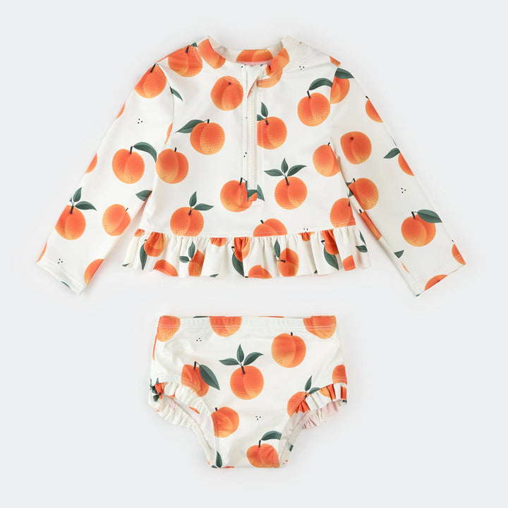 Two-piece swimsuit with peach print