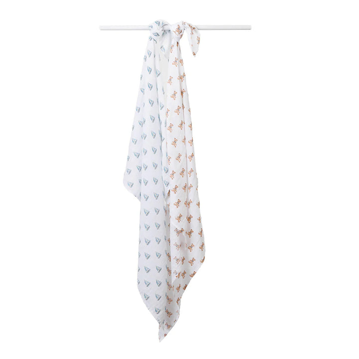 Couvertures en mousseline Ours Vintage et Voiliers - Ensemble de deux